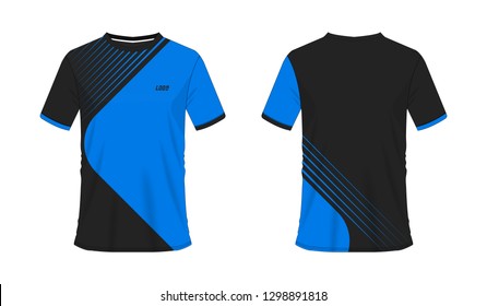 T-shirt blue and black soccer or football template for team club on white background. Jersey sport, vector illustration eps 10.