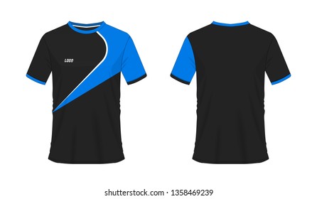 T-shirt blue and black soccer or football template for team club on white background. Jersey sport, vector illustration eps 10.
