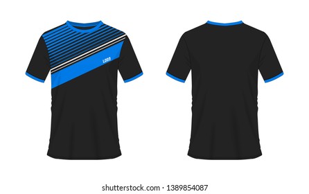 T-shirt blue and black soccer or football template for team club on white background. Jersey sport, vector illustration eps 10.