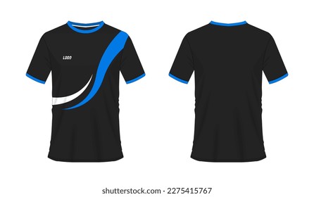 T-shirt blue and black soccer or football template for team club on white background. Jersey sport, vector illustration eps 10.