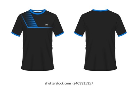 T-shirt blue and black soccer or football template for team club on white background. Jersey sport, vector illustration eps 10.