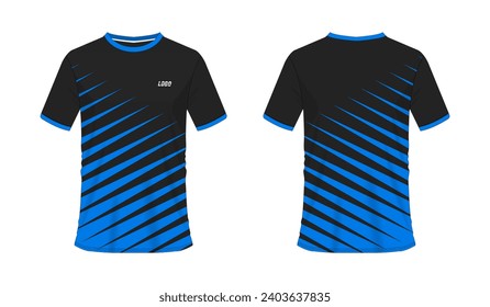 T-shirt blue and black soccer or football template for team club on white background. Jersey sport, vector illustration eps 10.