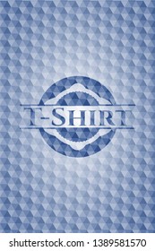 T-Shirt blue emblem or badge with geometric pattern background. Vector Illustration. Detailed.