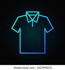T-shirt blue icon - vector bright outline tshirt sign or logo element on dark background