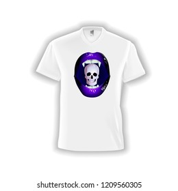 T-shirt blue lips of a vampire with a skull
