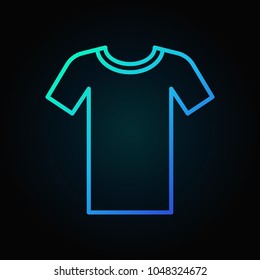 Tshirt blue outline icon. Vector t-shirt symbol or logo element in thin line style on dark background