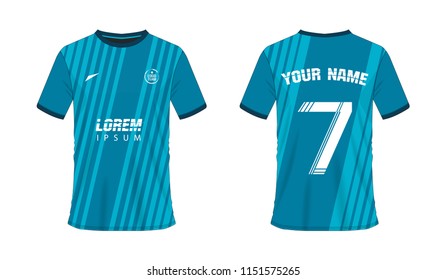 T-shirt blue soccer or football template for team club on white background. Jersey number sport, vector illustration eps 10.