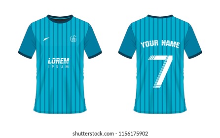 T-shirt blue soccer or football template for team club on white background. Jersey number sport, vector illustration eps 10.