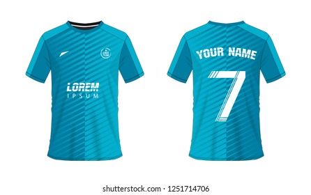 T-shirt blue soccer or football template for team club on white background. Jersey number sport, vector illustration eps 10.