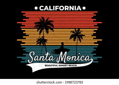 T-shirt california beach santa monica sunset retro style