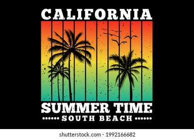 T-shirt california summer time south beach sunset color retro vintage style
