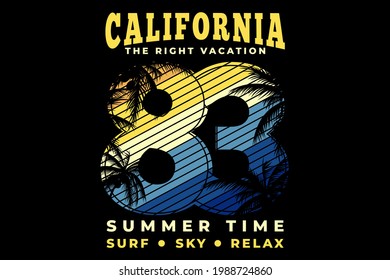 T-shirt california vacation summer time surf sky relax typography retro style