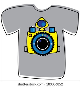 T-shirt with a camera on white background 