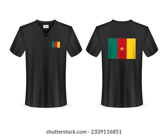 T-shirt with Cameroon flag on a white background. Vector illustration.