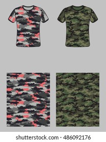T-shirt camouflage design,fashionable seamless pattern, vector illustration.Millatry print