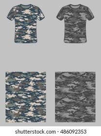 T-shirt camouflage design,fashionable seamless pattern, vector illustration.Millatry print