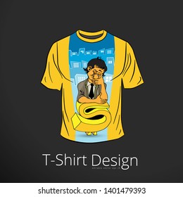 T-shirt with cartoon businessman character, vector