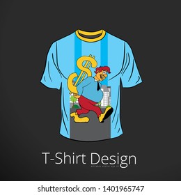 T-shirt with cartoon businessman character, vector