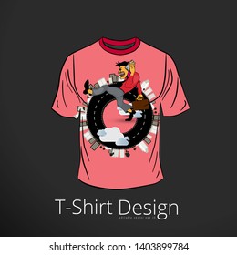 T-shirt with cartoon businessman character, vector