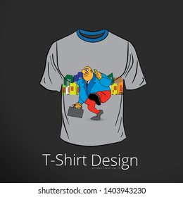 T-shirt with cartoon businessman character, vector
