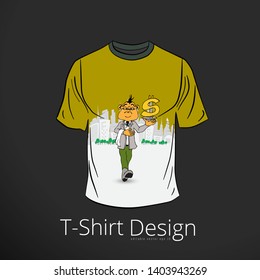 T-shirt with cartoon businessman character, vector