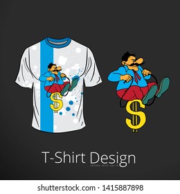 T-shirt with cartoon businessman character, vector