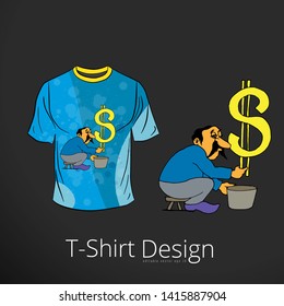 T-shirt with cartoon businessman character, vector