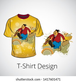 T-shirt with cartoon businessman character, vector