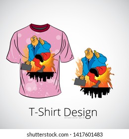 T-shirt with cartoon businessman character, vector