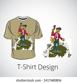 T-shirt with cartoon businessman character, vector