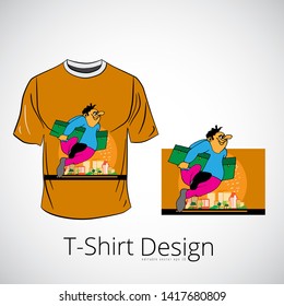 T-shirt with cartoon businessman character, vector