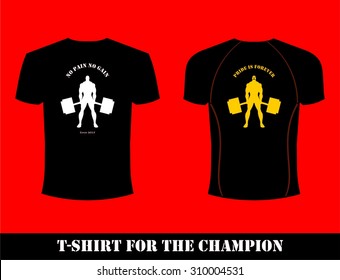  t-shirt for champion.illustrated clothing for athlete, bodybuilder.  Bodybuilder fitness model illustration on a t-shirt, suitable for fitness club, gym, sport club, MMA community, etc. 