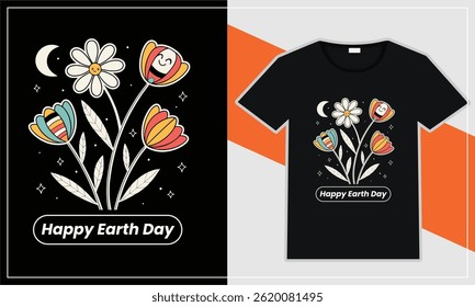 T-shirt with a cheerful Earth Day design featuring 