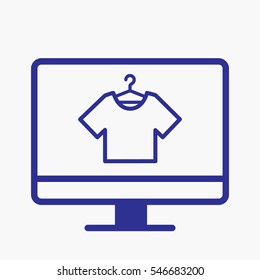 T-Shirt Cloth Icon Symbol Outline Design Isolated with Computer Screen