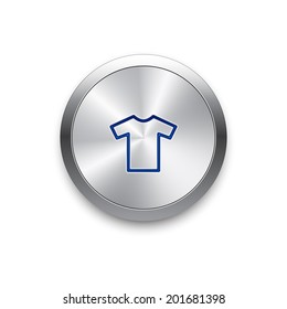 T-shirt clothing icon on metal button. Vector background. 