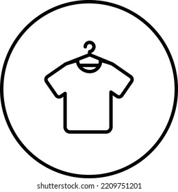 T-Shirt, clothing piece, hanger,  in circle black and white outline button, line icon vector illustration
