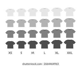 Conjunto de ilustración de notación de tamaño de camiseta