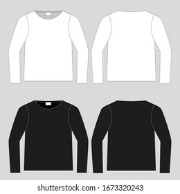 T-shirt. Clothing for women and men. Set of color unisex long sleeve t-shirts. Rear and front view. Basic clothes in casual style. Vector illustration