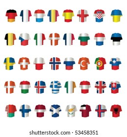 T-shirt Collection Design with Europe Flags Vector isolated on white