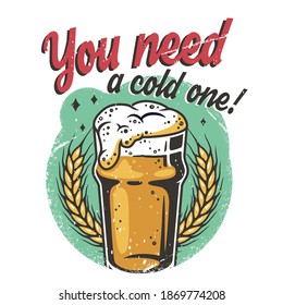 T-shirt colored print with craft lager beer mug with foam. Pint in hand for bavarian oktoberfest