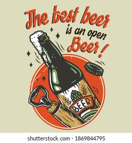 T-shirt colored print, craft lager beer bottle with foam. Pint, opener and beer cap for bavarian oktoberfest