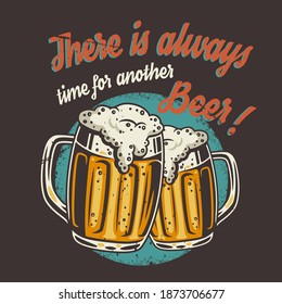 T-shirt colored print with craft lager beer mug with foam. Pint in hand for bavarian oktoberfest