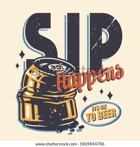 T-shirt colored print with craft lager beer crumpled can. Bavarian oktoberfest