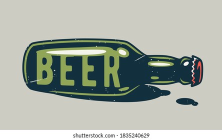T-Shirt-farbiger Druck oder Emblem mit lügendem Bierhubbier Flasche und Kappe. Bayerisches Oktoberfest