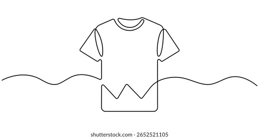 T-shirt continuous one line drawing, Jacket in continuous line art drawing style T shirt line art vector illustration . Men's clothing garment black linear design isolated on white background vector