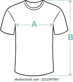 T-shirt. Contour line T-shirts. The T-shirt icon. The scheme of the T-shirt with measurements. Determine the size of the clothes. Clothes. A painted T-shirt  Vector