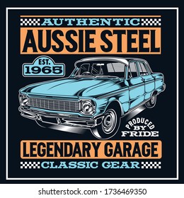 “AUSSIE STEEL” T-Shirt was created with vector format Can be used for digital printing and screen printing