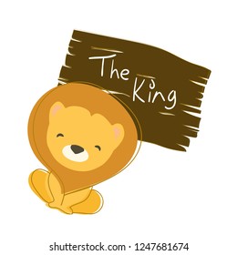 T-Shirt, cup design. Safari concept.  Cute lion, the king of jungle. Hand drawn vector illustration. Kid style, minimalism.