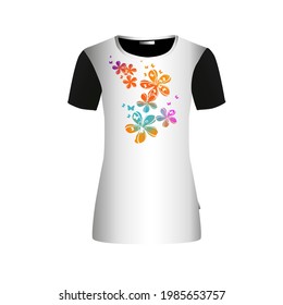 T-shirt. Cute multi-colored flowers. . Vector illustration