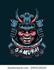 T-shirt Demon oni samurai vector Japanese samurai warrior design illustration